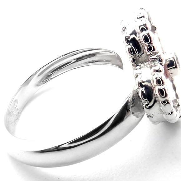 Authentic Van Cleef & Arpels Alhambra 18k White Gold Pink Opal Diamond Ring Cert - Picture 3 of 10